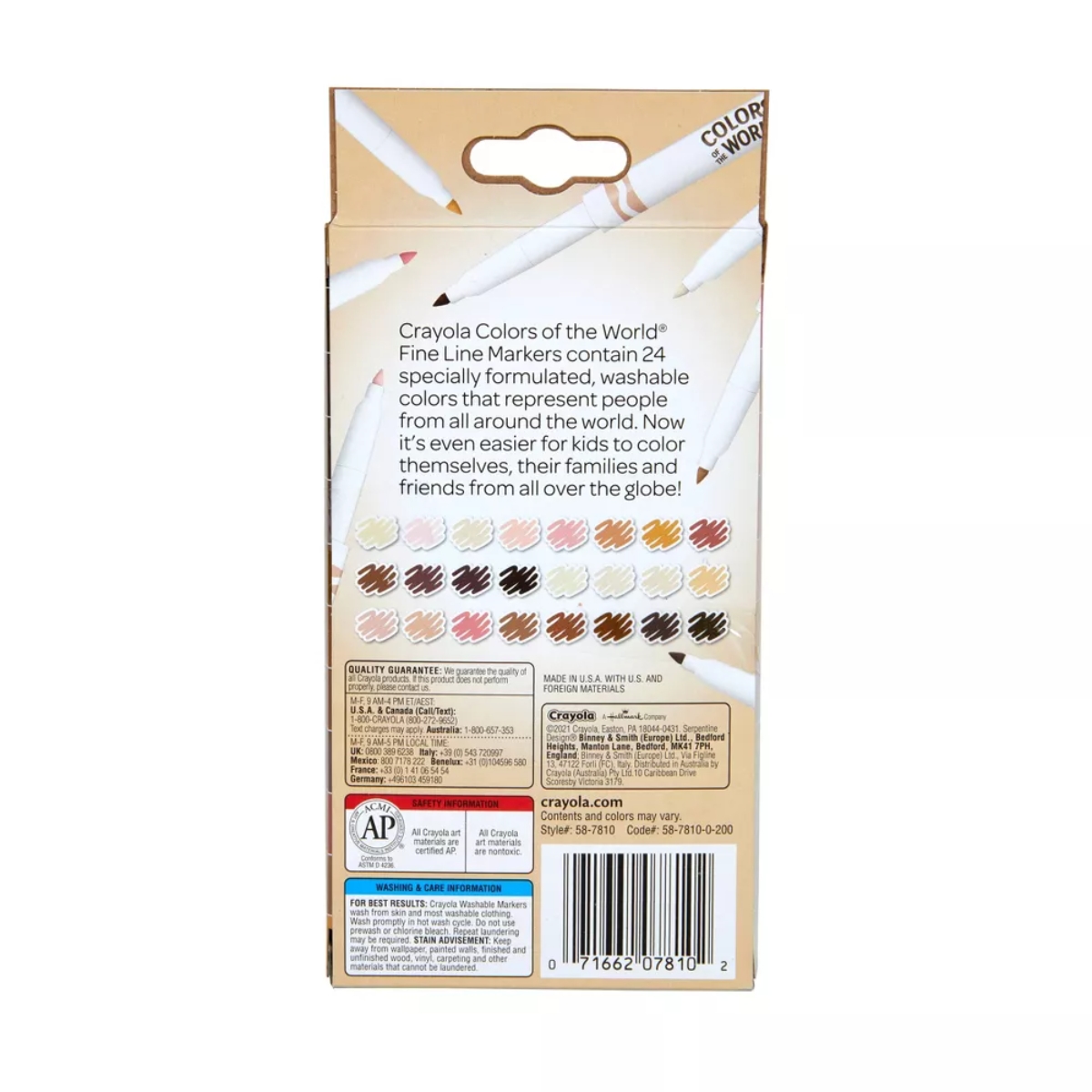 Crayola Colours of the World Washable Fine Line Markers Unisex, 3-4 Years, Pack of 24