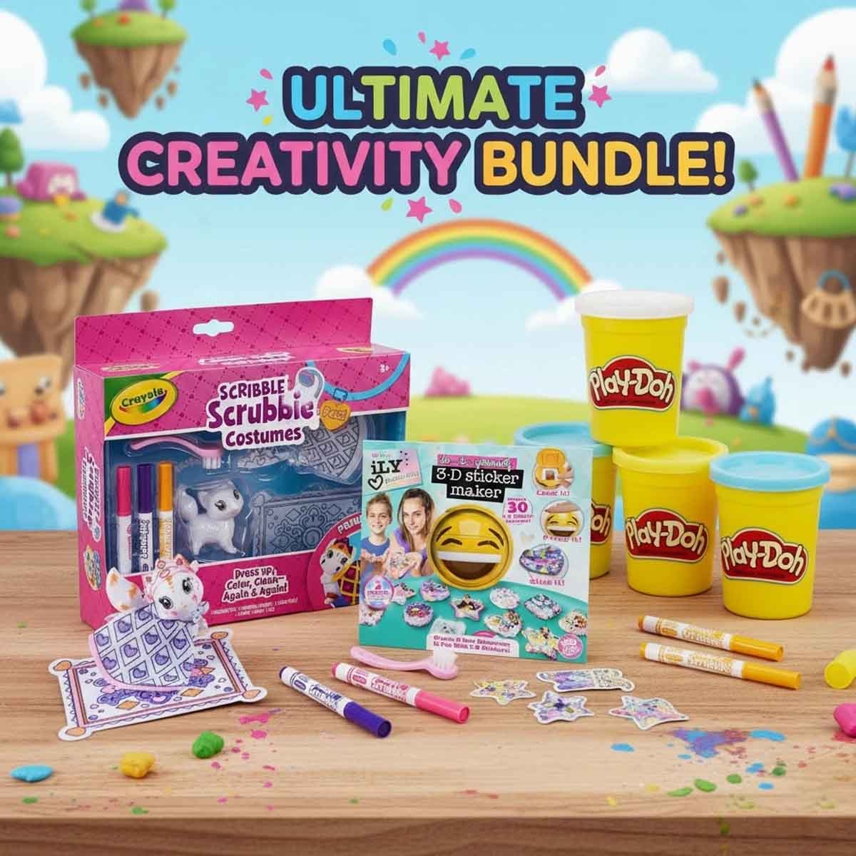 كرايولا مجموعة أزياء للعب مع عجينة ألوان بلاي دوه وماكينة ملصقات ثلاثية الأبعاد من آيلي مجموعة، للجنسين، 5-7 سنوات