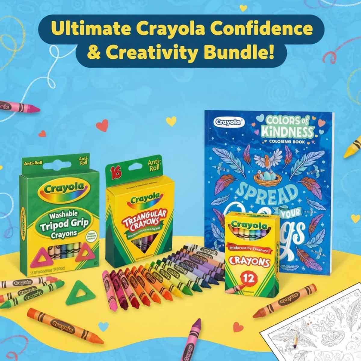 Crayola Crayons & Triangular Crayons with Colouring Book & Washable Triangular Crayons Bundle Pack Unisex, 3-4 Years