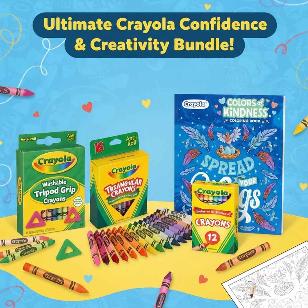 كرايولا مجموعة أقلام شمعية ومثلثة مع كتاب تلوين وأقلام شمعية مثلثة قابلة للغسل مجموعة، للجنسين، 3-4 سنوات
