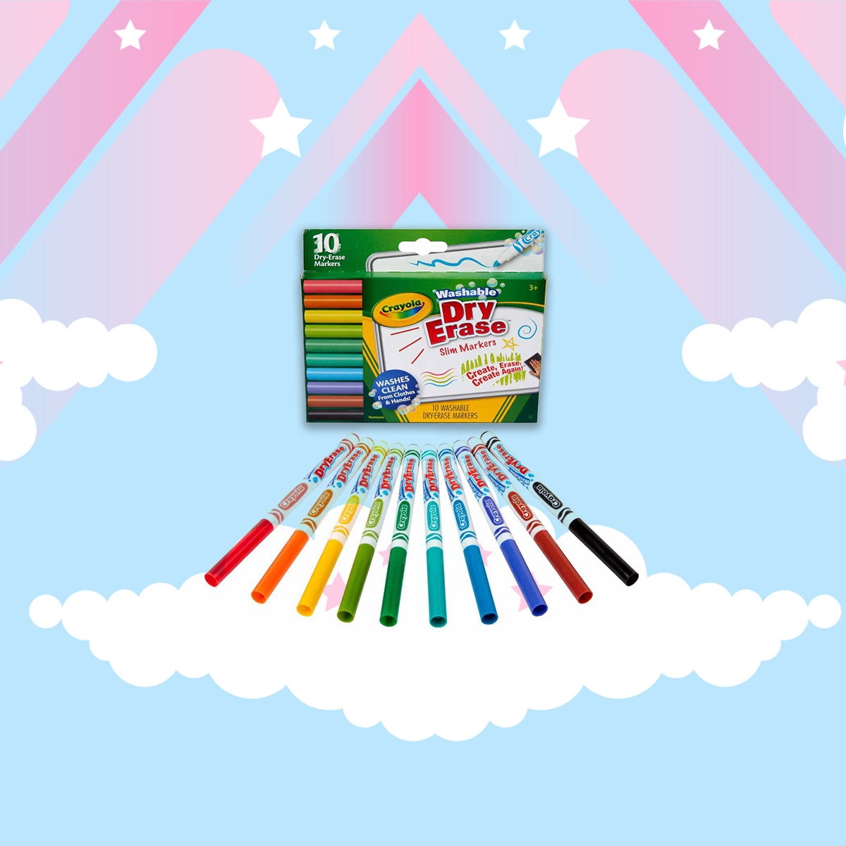 Crayola Dry Erase Slim Washable Markers Unisex, 3-4 Years, Pack of 10