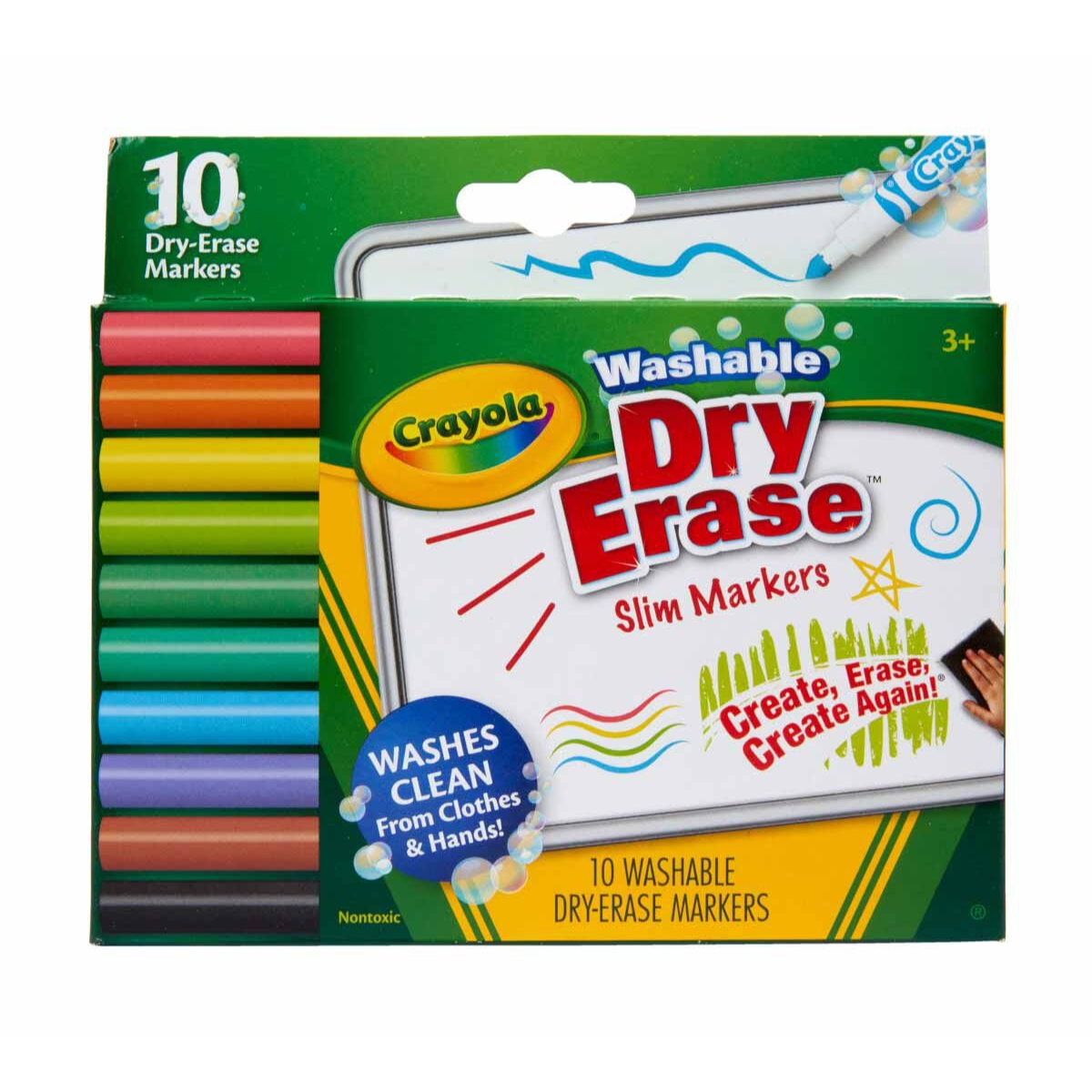 Crayola Dry Erase Slim Washable Markers Unisex, 3-4 Years, Pack of 10