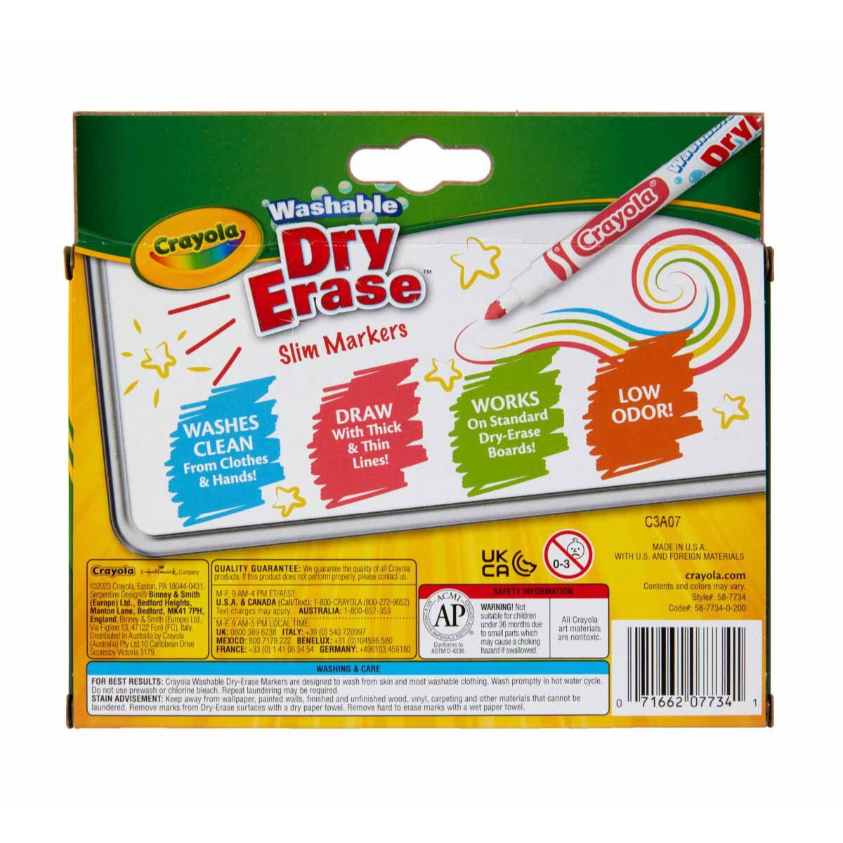 Crayola Dry Erase Slim Washable Markers Unisex, 3-4 Years, Pack of 10