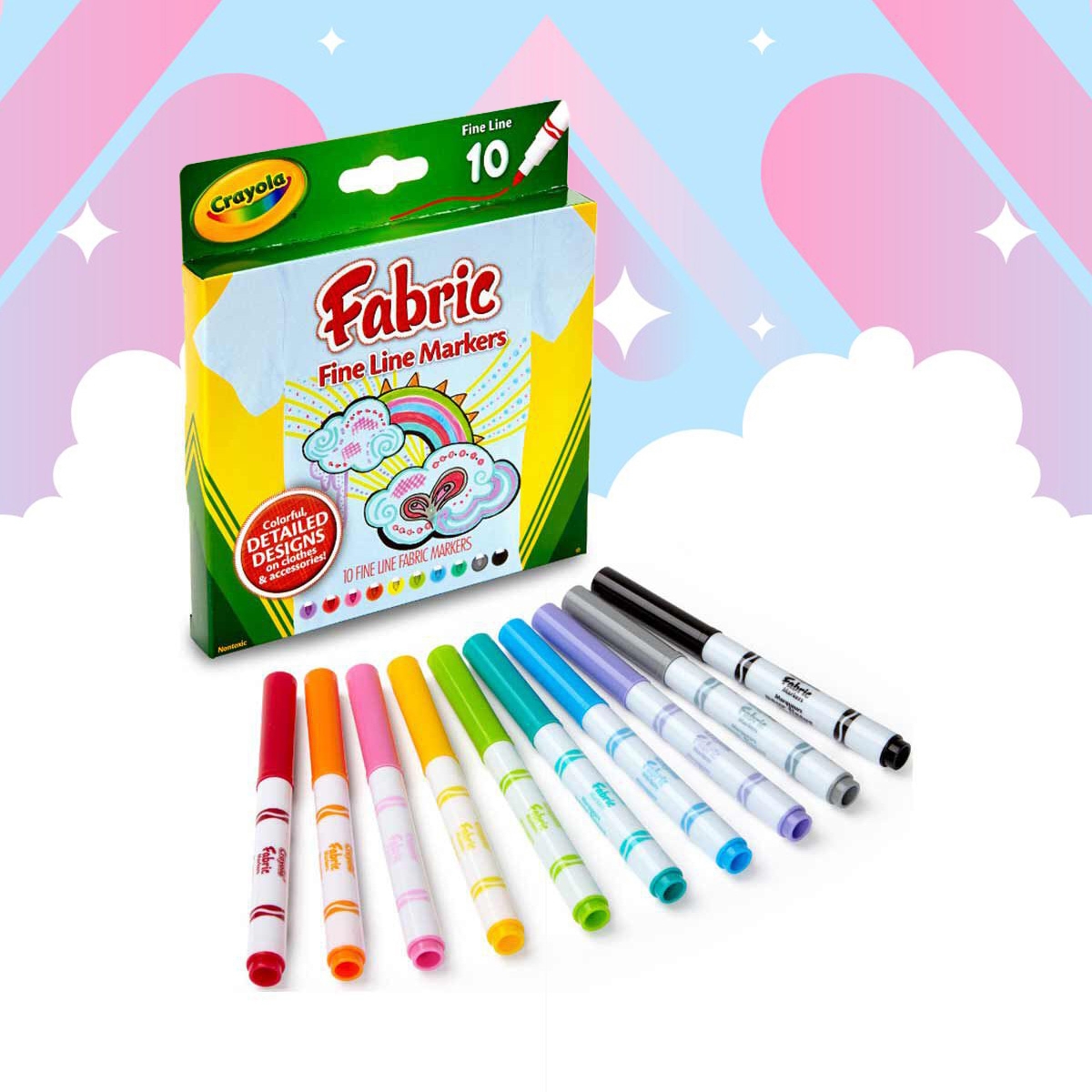 كرايولا ماركرز للأقمشة برأس رفيع للجنسين، 5-7 سنوات، مجموعة من 10