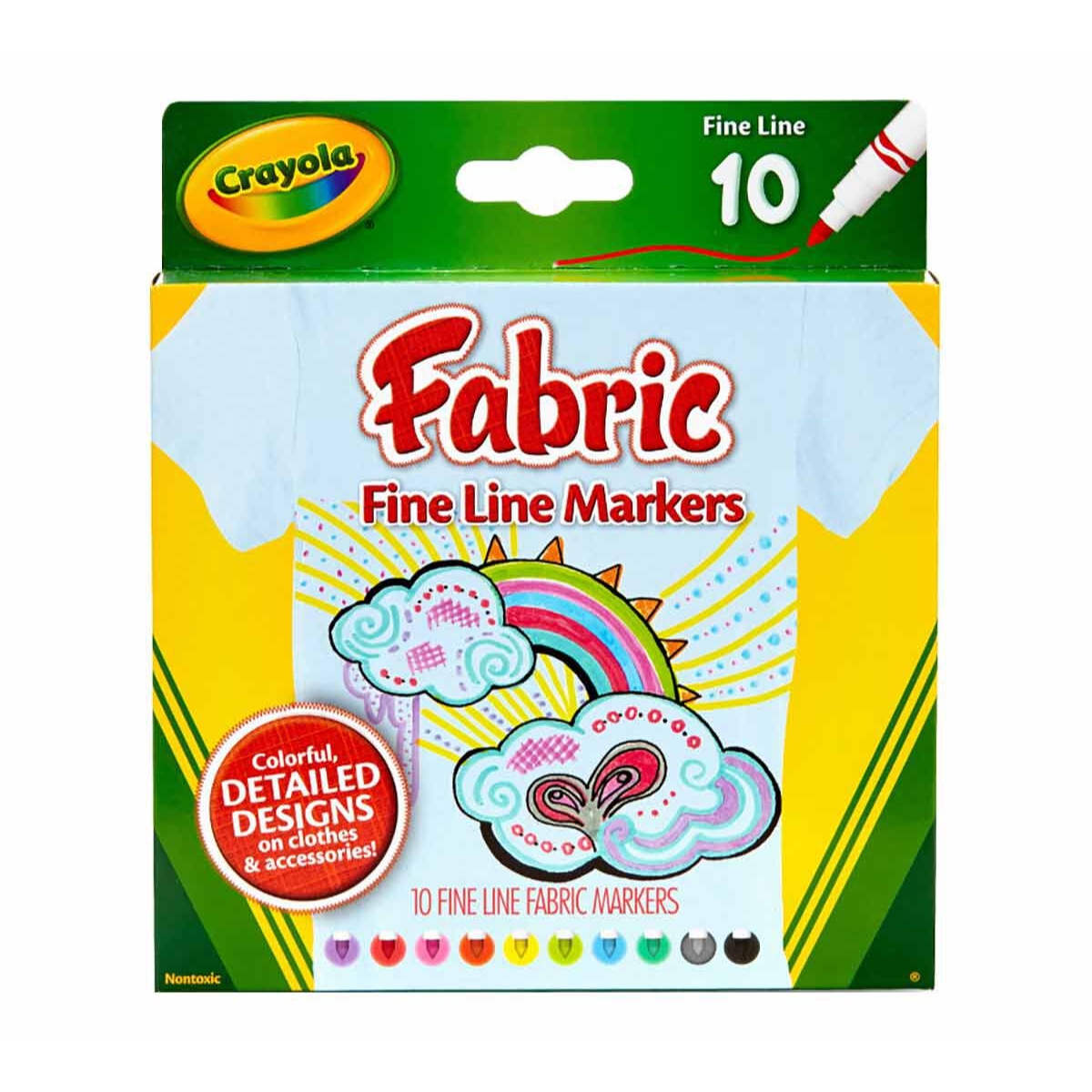 كرايولا ماركرز للأقمشة برأس رفيع للجنسين، 5-7 سنوات، مجموعة من 10