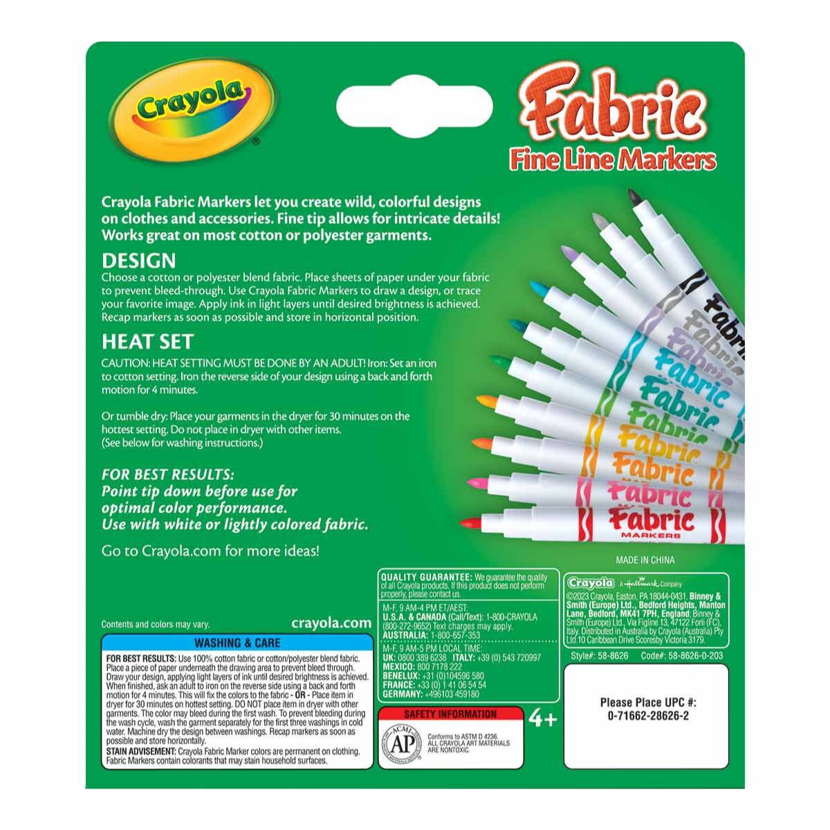 كرايولا ماركرز للأقمشة برأس رفيع للجنسين، 5-7 سنوات، مجموعة من 10