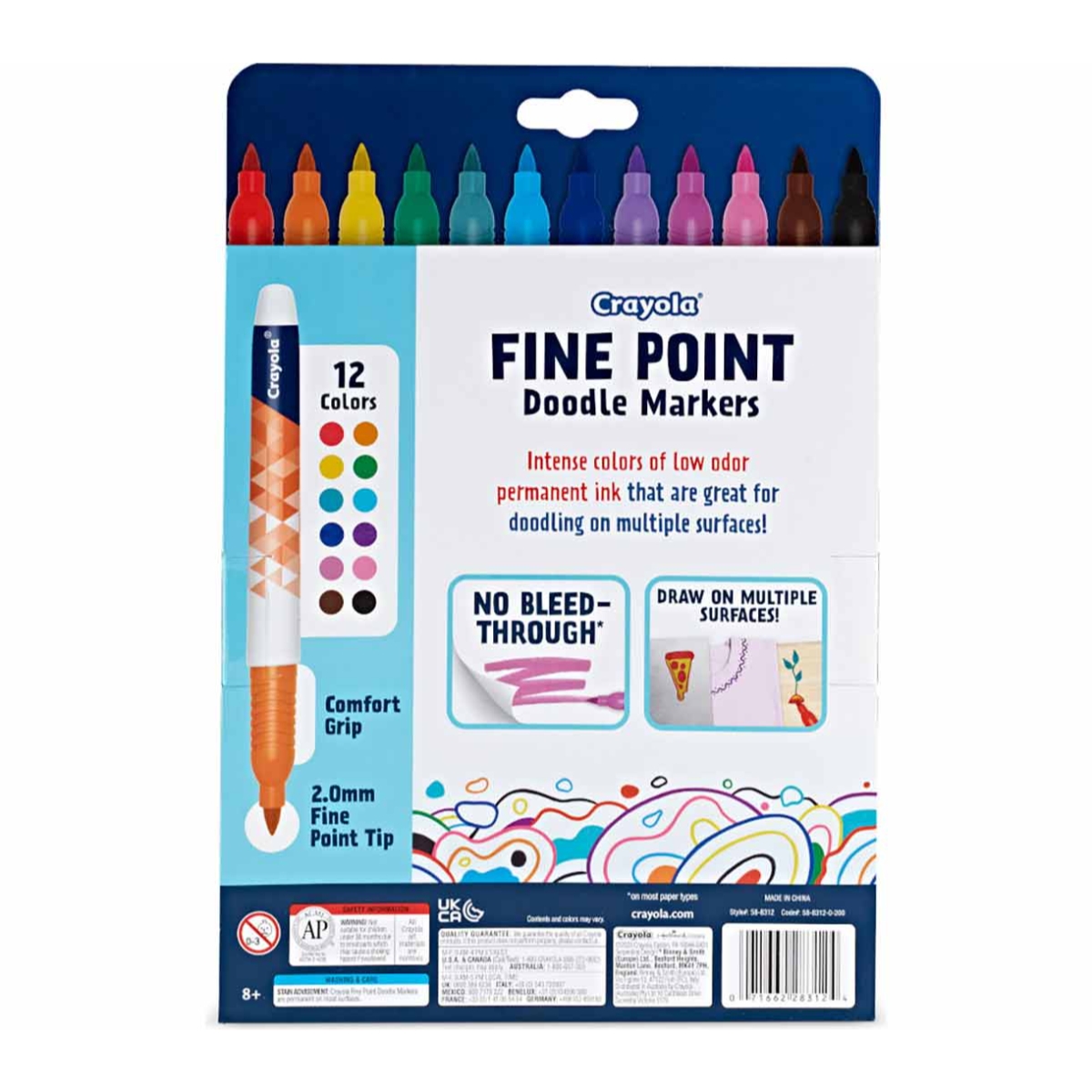 Crayola Fine Point Doodle Markers Unisex, 8-10 Years, Pack of 12
