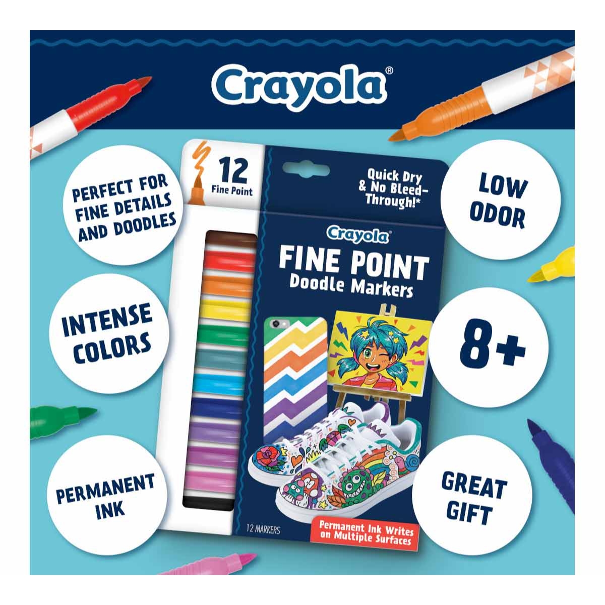 Crayola Fine Point Doodle Markers Unisex, 8-10 Years, Pack of 12