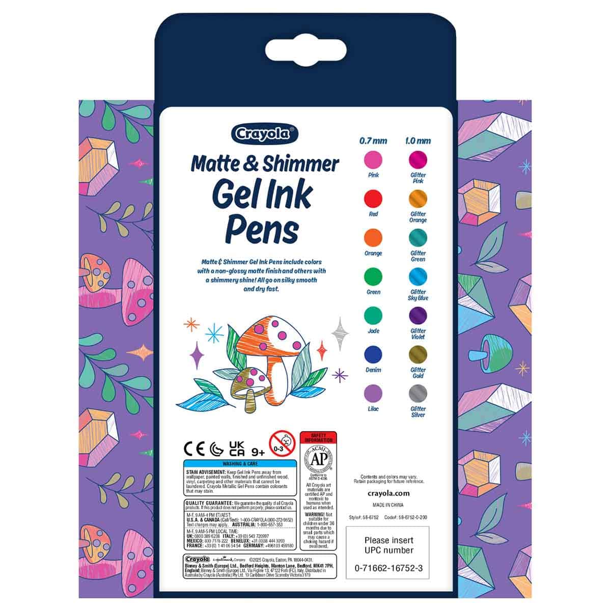 Crayola Gel Ink Matte & Shimmer Pen Marker Set Unisex, 8-10 Years