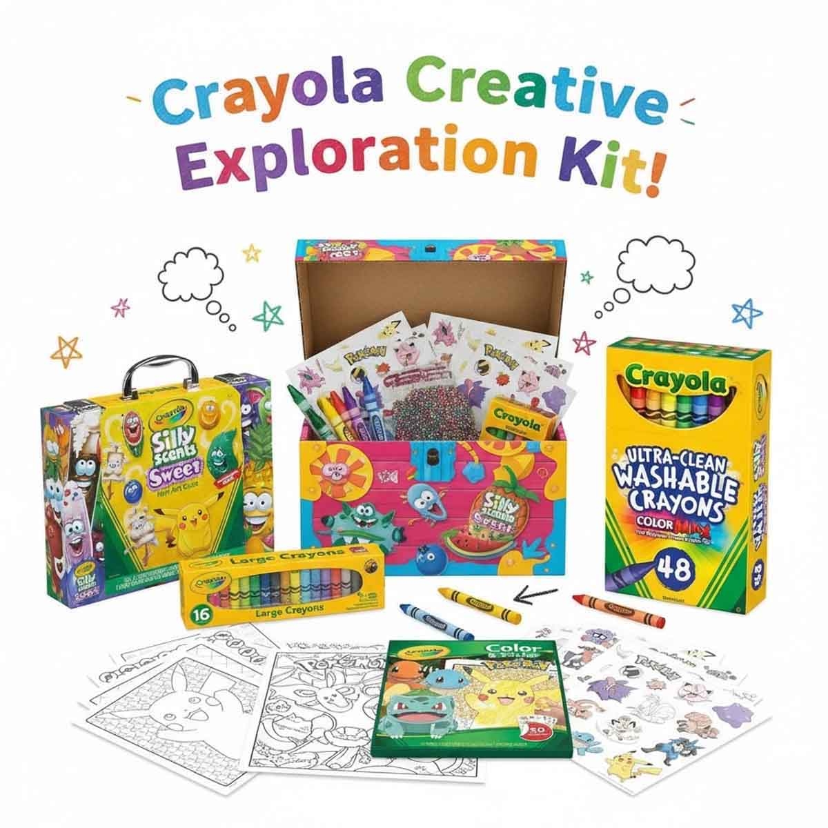 Crayola Large & Ultra-Clean Crayons with Sticker Book & Art Case Bundle Pack Unisex, 3-4 Years