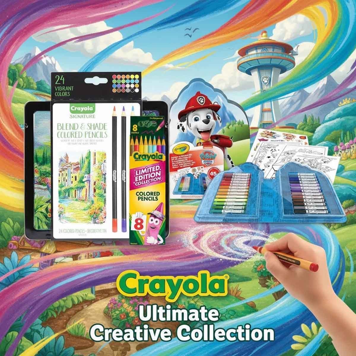 كرايولا مجموعة أقلام تلوين إصدار محدود ودمج وتظليل مع طقم ملصقات وتلوين مجموعة، للجنسين، 5-7 سنوات