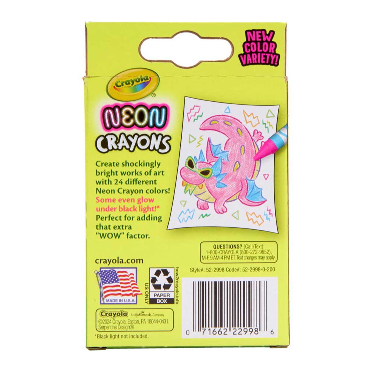 Crayola 5229980000 Neon Crayons Unisex, 3-4 Years, Pack of 24