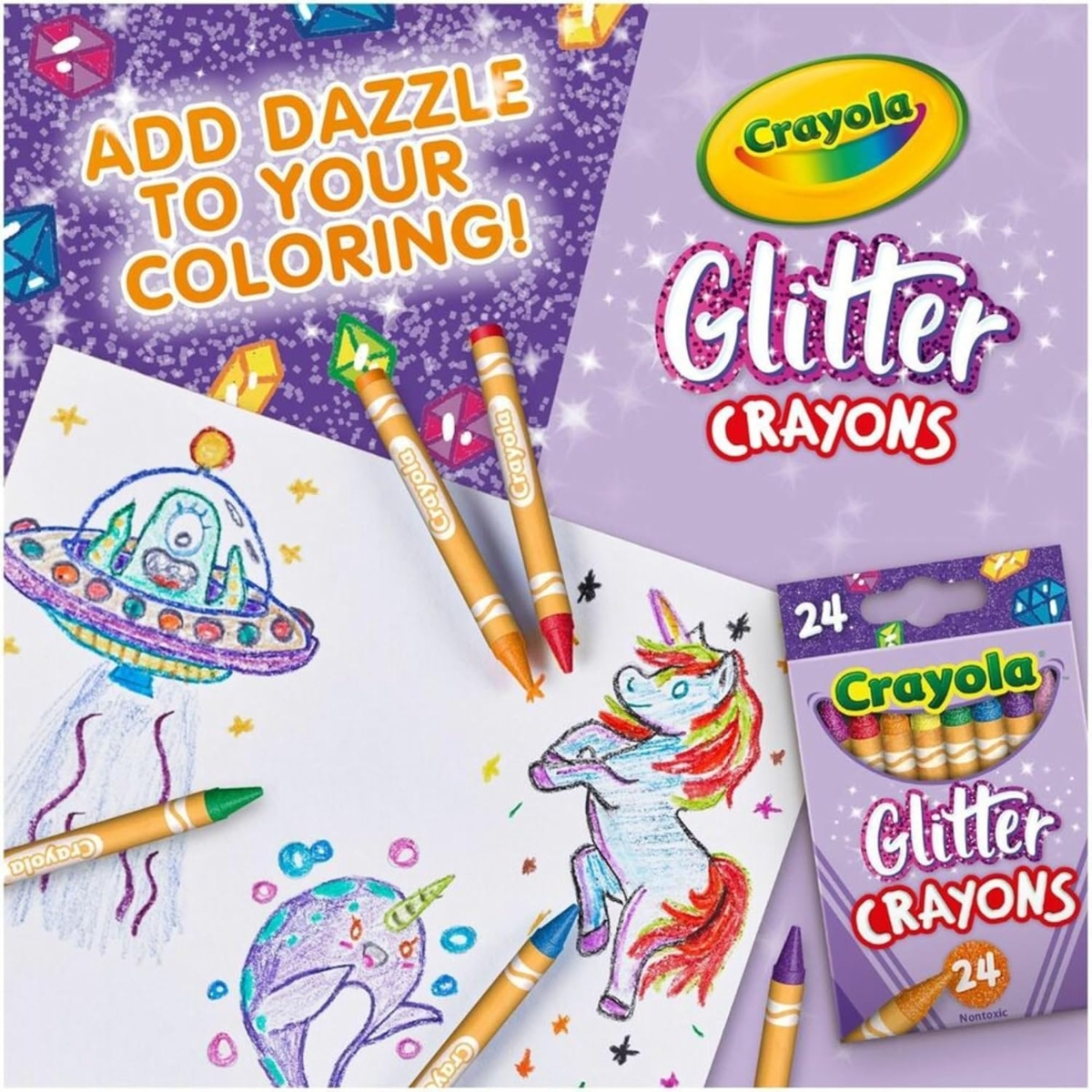 كرايولا علبة من 24 قلم شمعي جليتر غير سام للجنسين، 5-7 سنوات