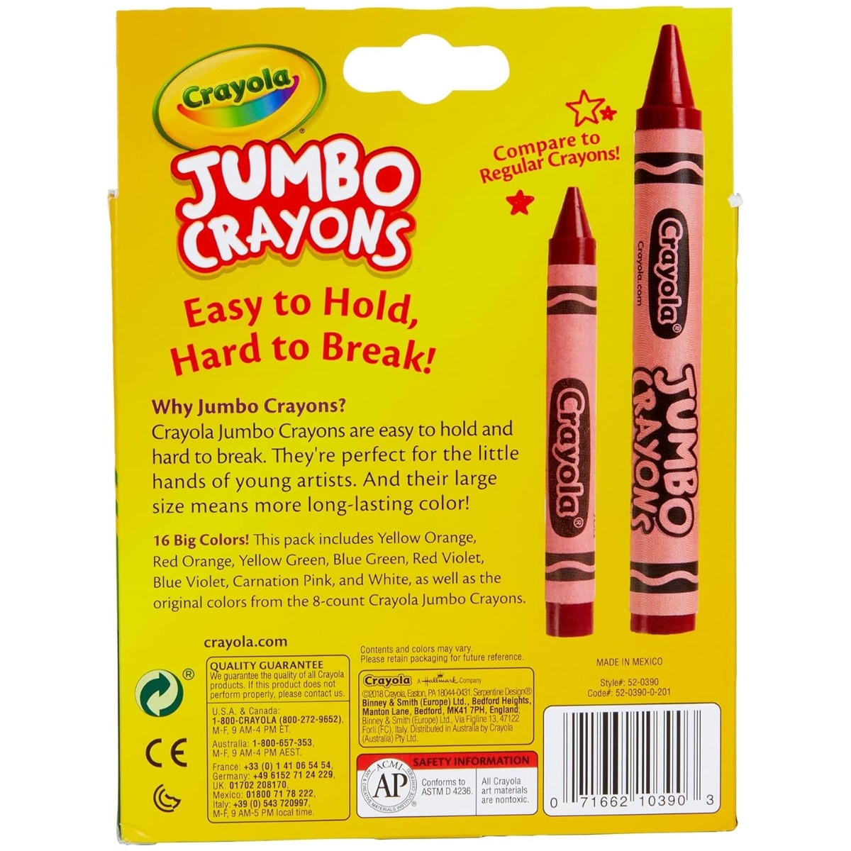 Crayola Non-Toxic Jumbo Crayons Unisex, 3-4 Years, Pack of 16