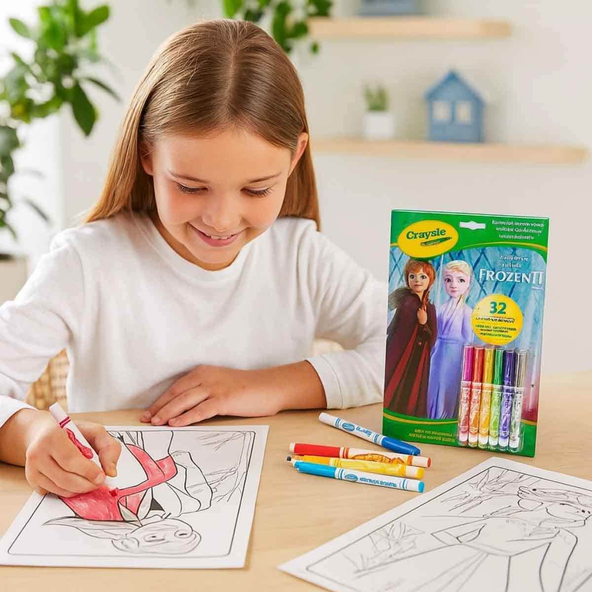 كرايولا مجموعة أقلام شمعية كبيرة غير سامة مع رول تلوين وطقم نشاط مجموعة، للجنسين، 3-4 سنوات