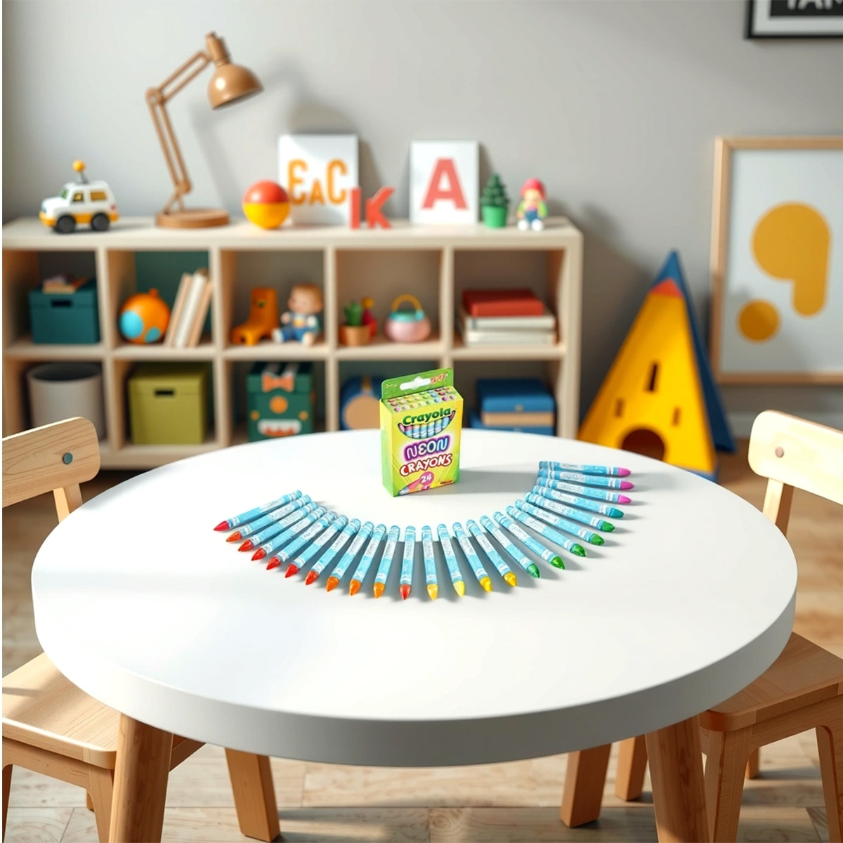 كرايولا علبة من 24 قلم شمعي نيون غير سام للجنسين، 3-4 سنوات