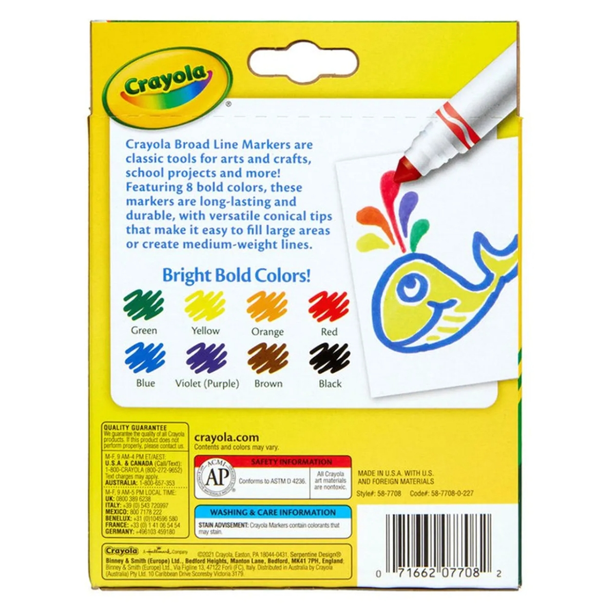 Crayola Non-Washable Classic Colors Broad Line Markers Unisex, 3-4 Years, Pack of 8