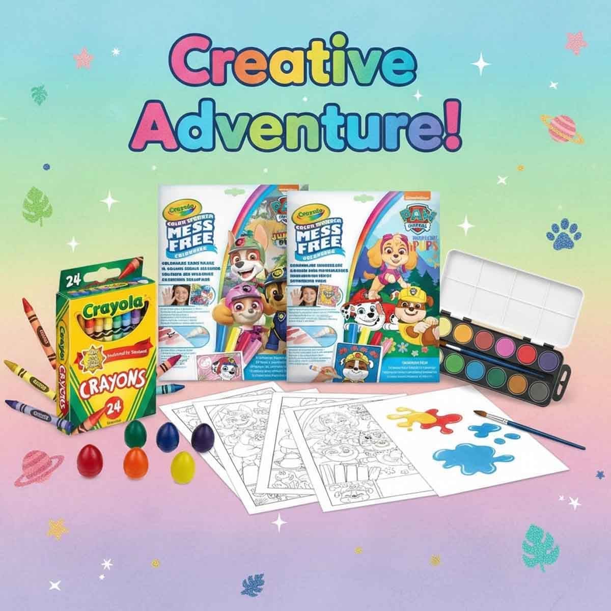 Crayola Palm Grasp & Non-Toxic Crayons with Watercolours & Coloring Book Bundle Pack Unisex, 3-4 Years