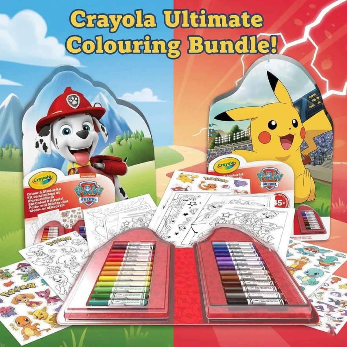 Crayola Paw Patrol & Pokemon Sticker & Colouring Bundle Pack Unisex, 5-7 Years