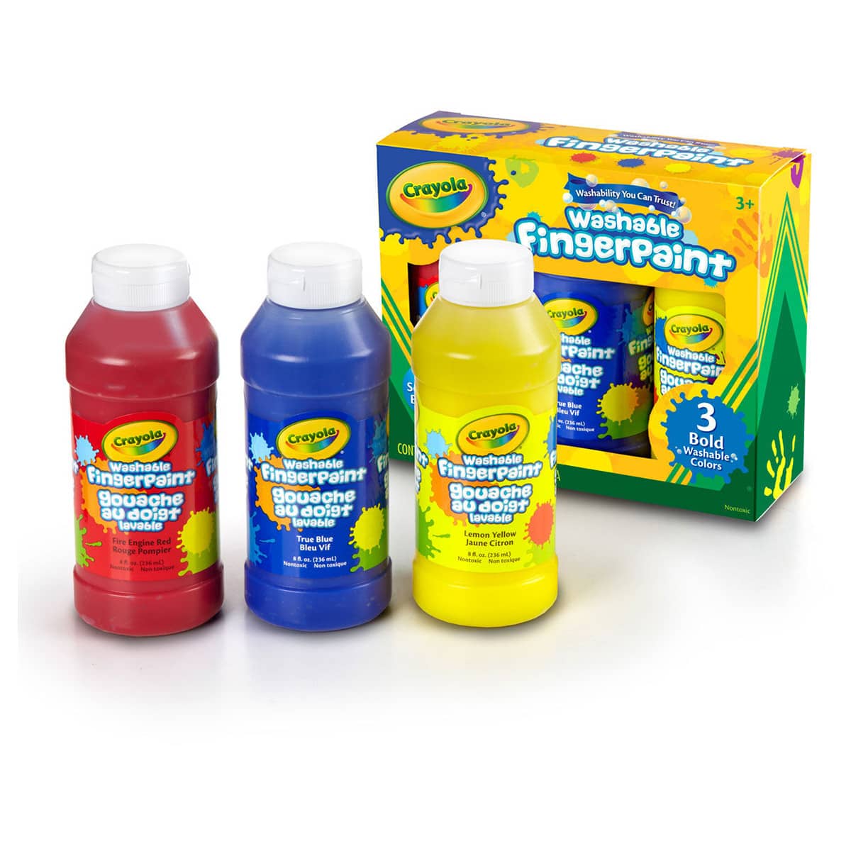 Crayola Primary Colors Washable Bold Fingerpaint Unisex, 3-4 Years, Pack of 3