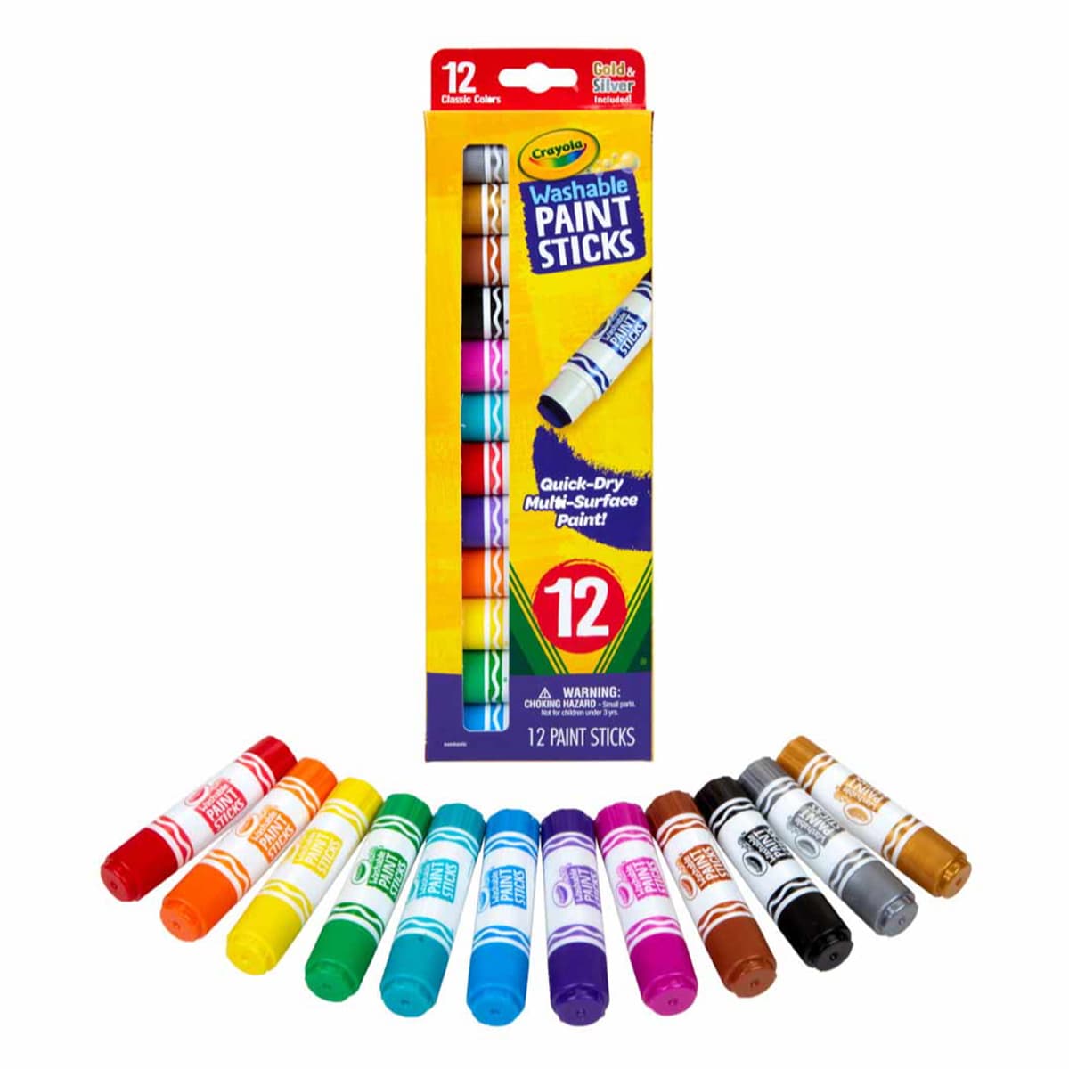 Crayola Quick Dry Washable Paint Sticks Unisex, 3-4 Years, Pack of 12