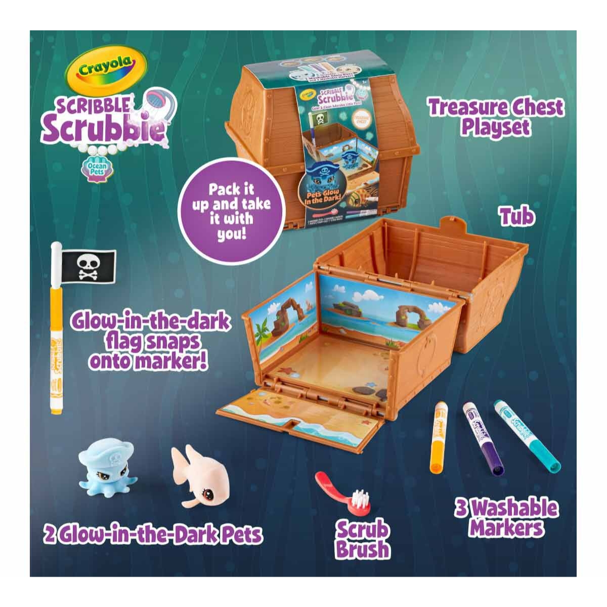 Crayola Scribble Scrubbie Ocean Treasure Chest Unisex, 3-4 Years