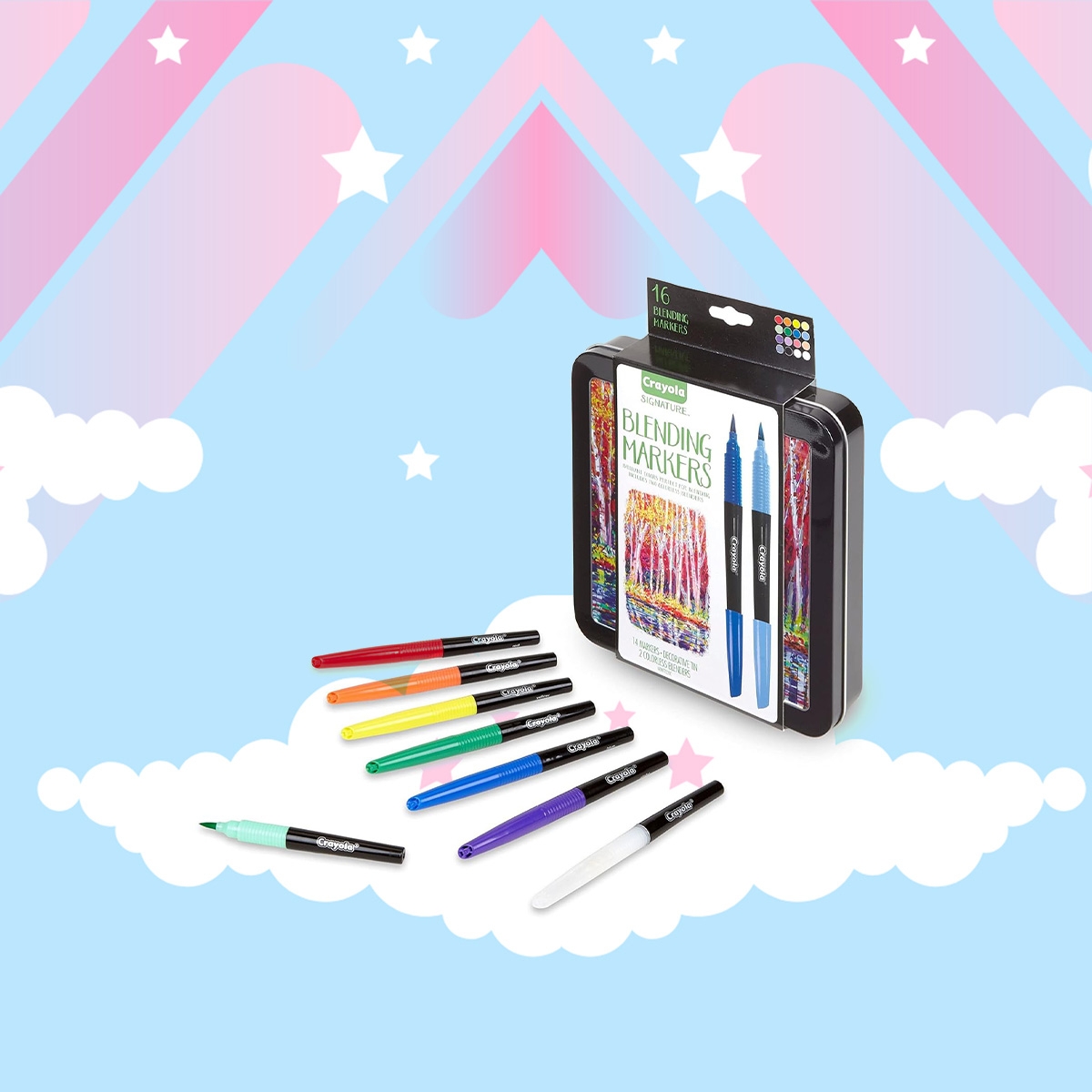 كرايولا أقلام تعليم دمج سيغنتشر مع علبة قصدير – 16 قلم، للجنسين، 8-10 سنوات