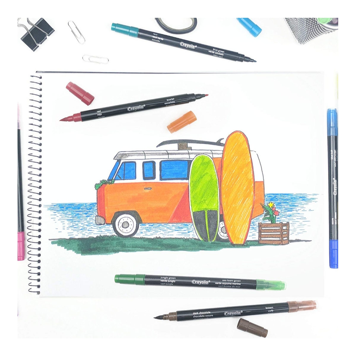 كرايولا أقلام تلوين بتوقيع فرشاة وتفاصيل ذات رأس مزدوج للجنسين، 8-10 سنوات، مجموعة من 16