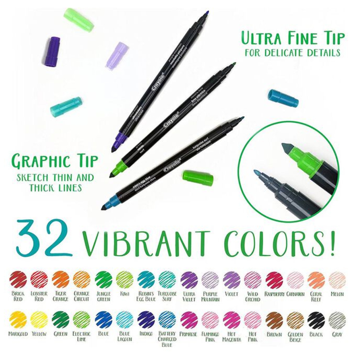 كرايولا أقلام تعليمية مزدوجة الرأس للرسم والتحديد من مجموعة سيغنيتشر، للجنسين، 8-10 سنوات، عدد 16