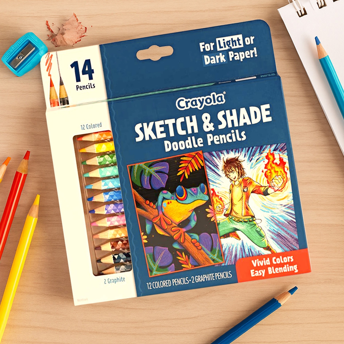 كرايولا أقلام رسم وتظليل، للجنسين، من عمر 8 إلى 10 سنوات، مجموعة من 14 قطعة