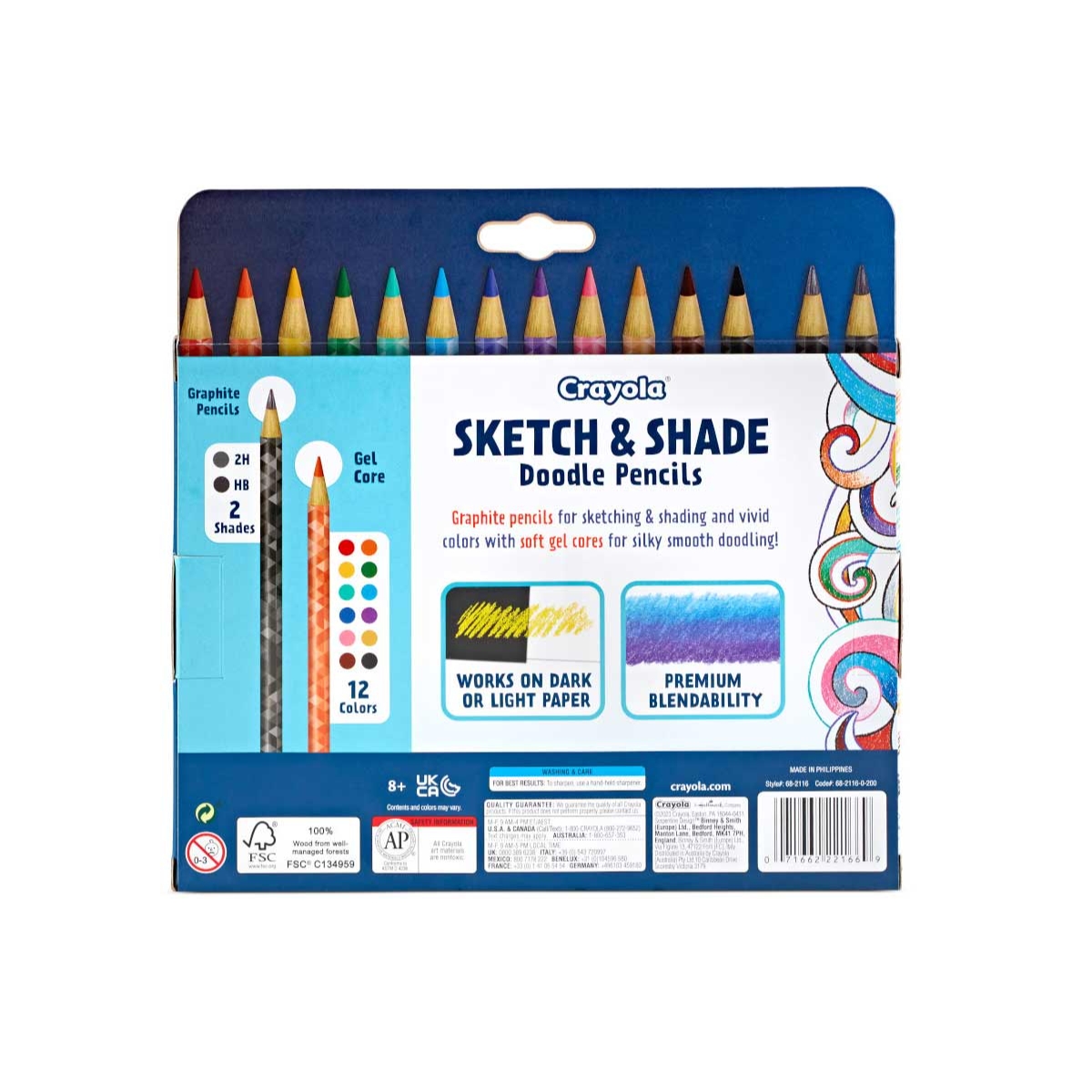 كرايولا أقلام رسم وتظليل، للجنسين، من عمر 8 إلى 10 سنوات، مجموعة من 14 قطعة