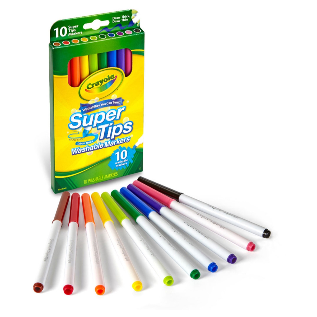 كرايولا سوبر تيبس أقلام تلوين قابلة للغسل للجنسين، من عمر 3 إلى 4 سنوات، مجموعة من 10