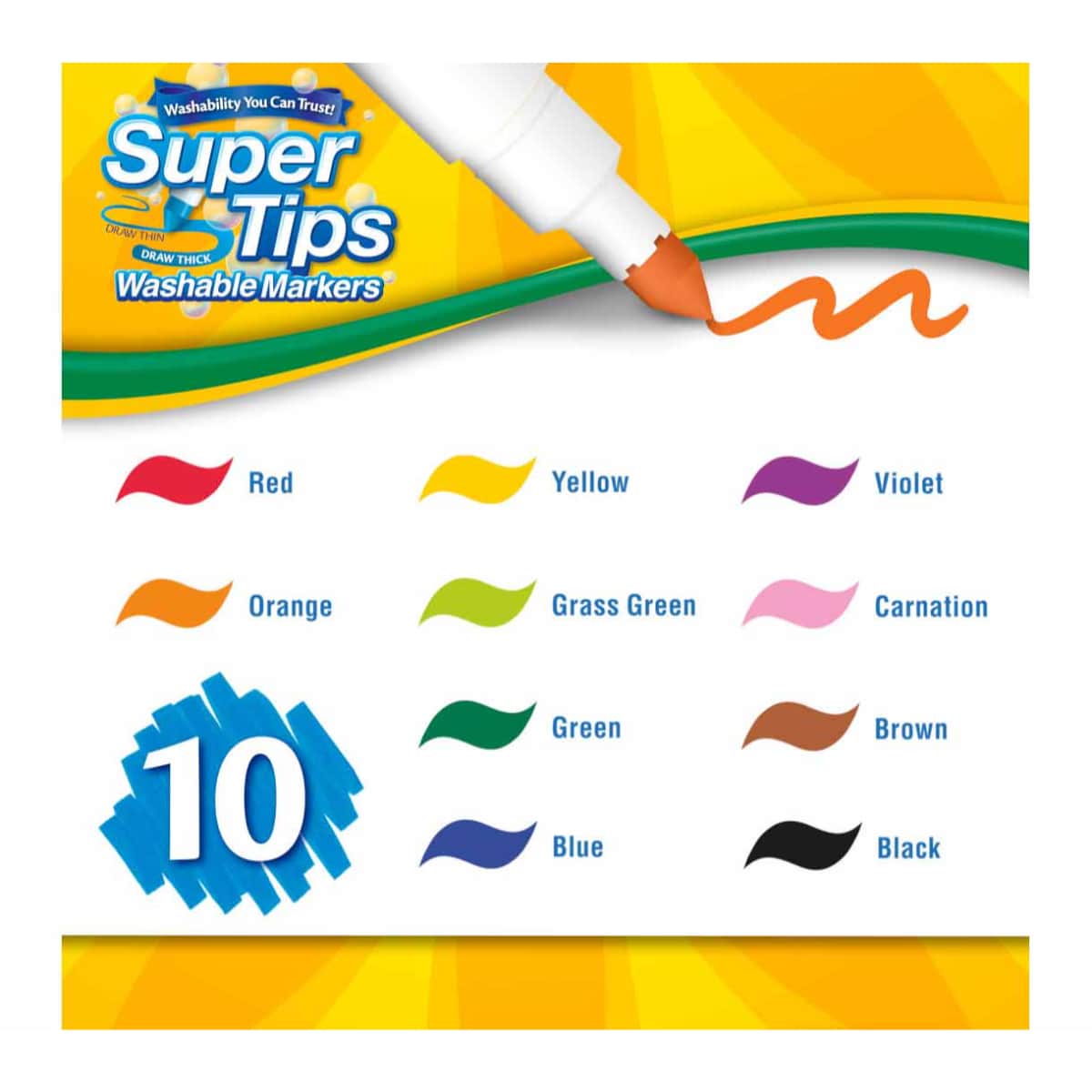 Crayola Super Tips Washable Markers Unisex, 3-4 Years, Pack of 10