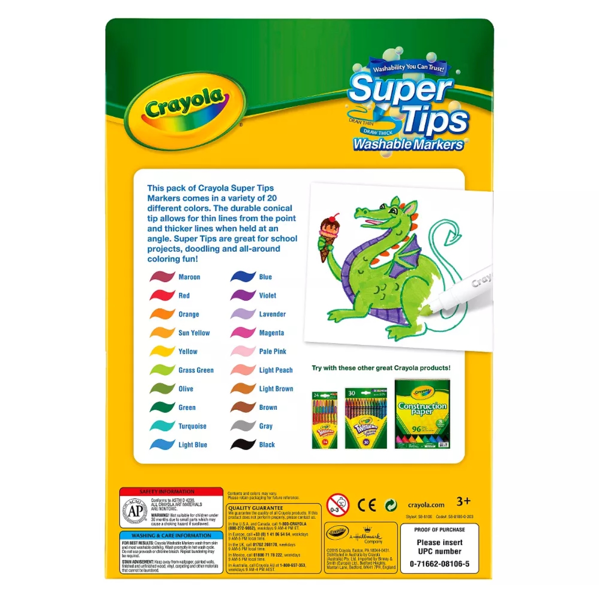 Crayola Super Tips Washable Markers Unisex, 3-4 Years, Pack of 20