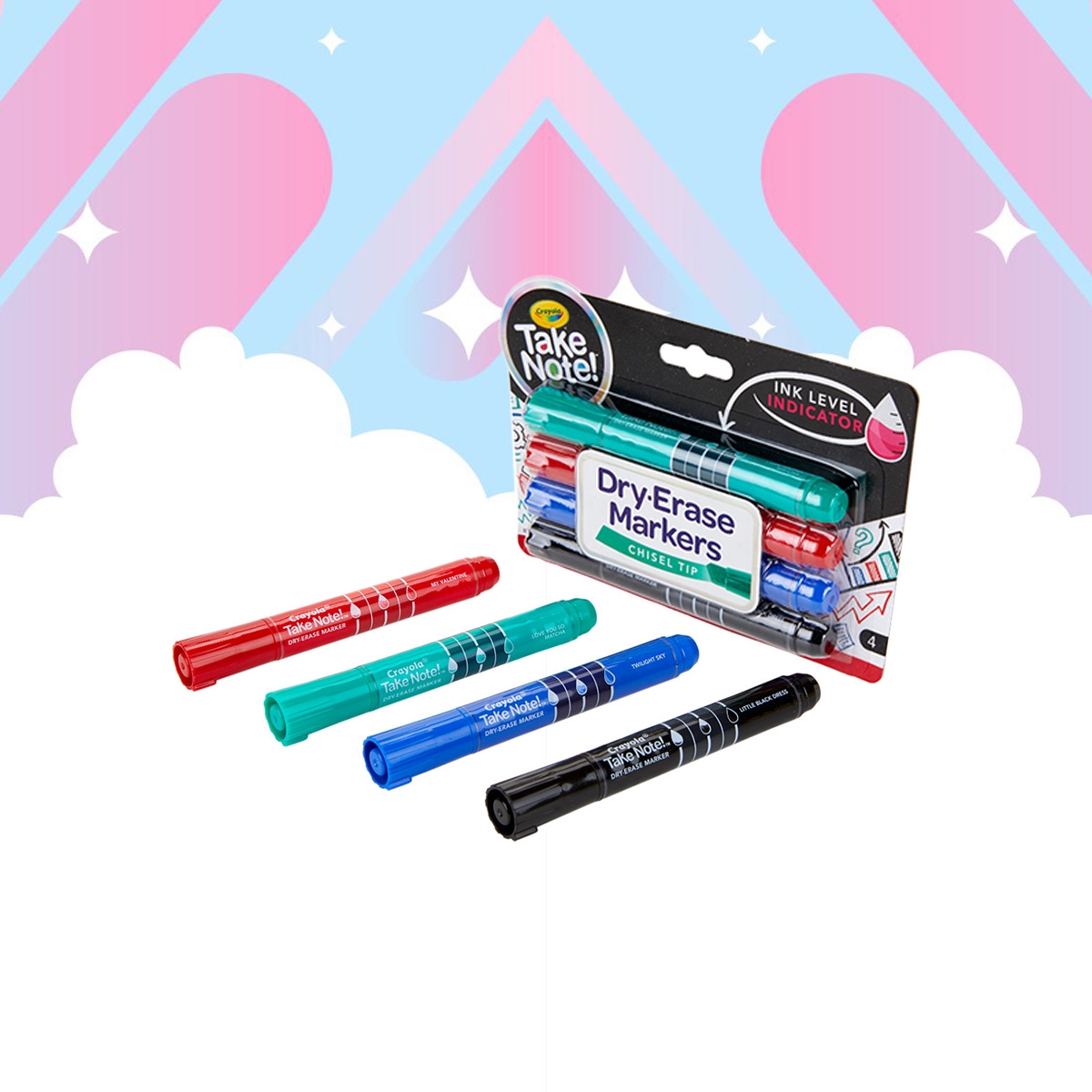 كرايولا أقلام ماركر سبورة برأس مشطوف تيك نوت – 4 أقلام، للجنسين، 11-12 سنة