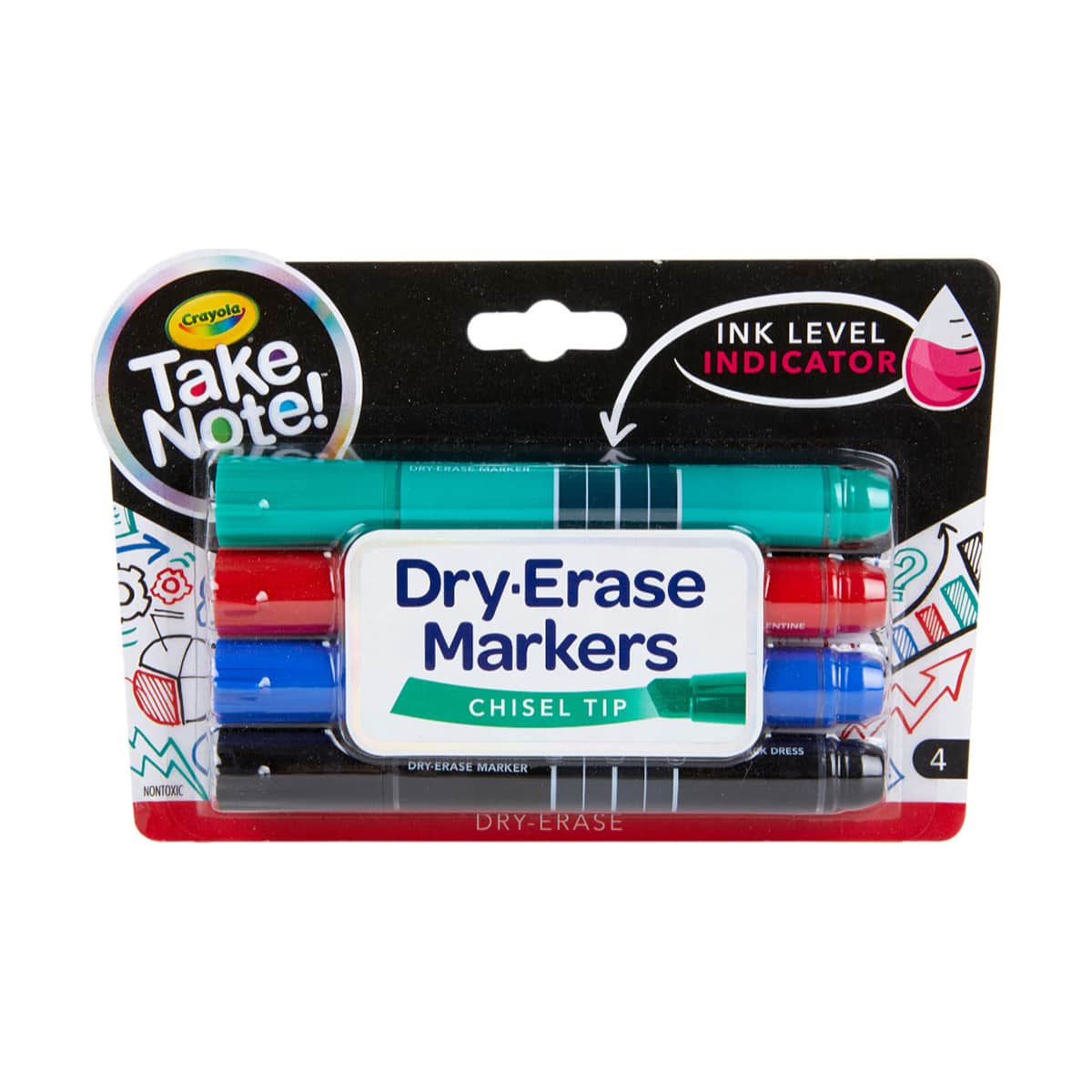 Crayola Take Note Chisel Tip Dry Erase Markers Unisex, 11-12 Years, Pack of 4
