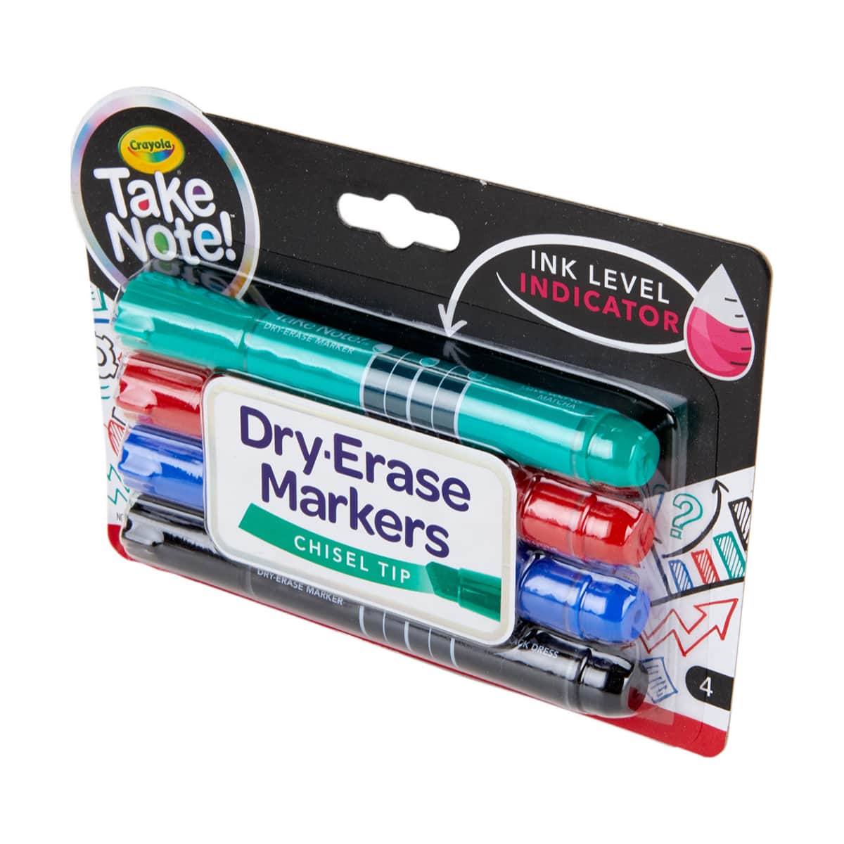 Crayola Take Note Chisel Tip Dry Erase Markers Unisex, 11-12 Years, Pack of 4