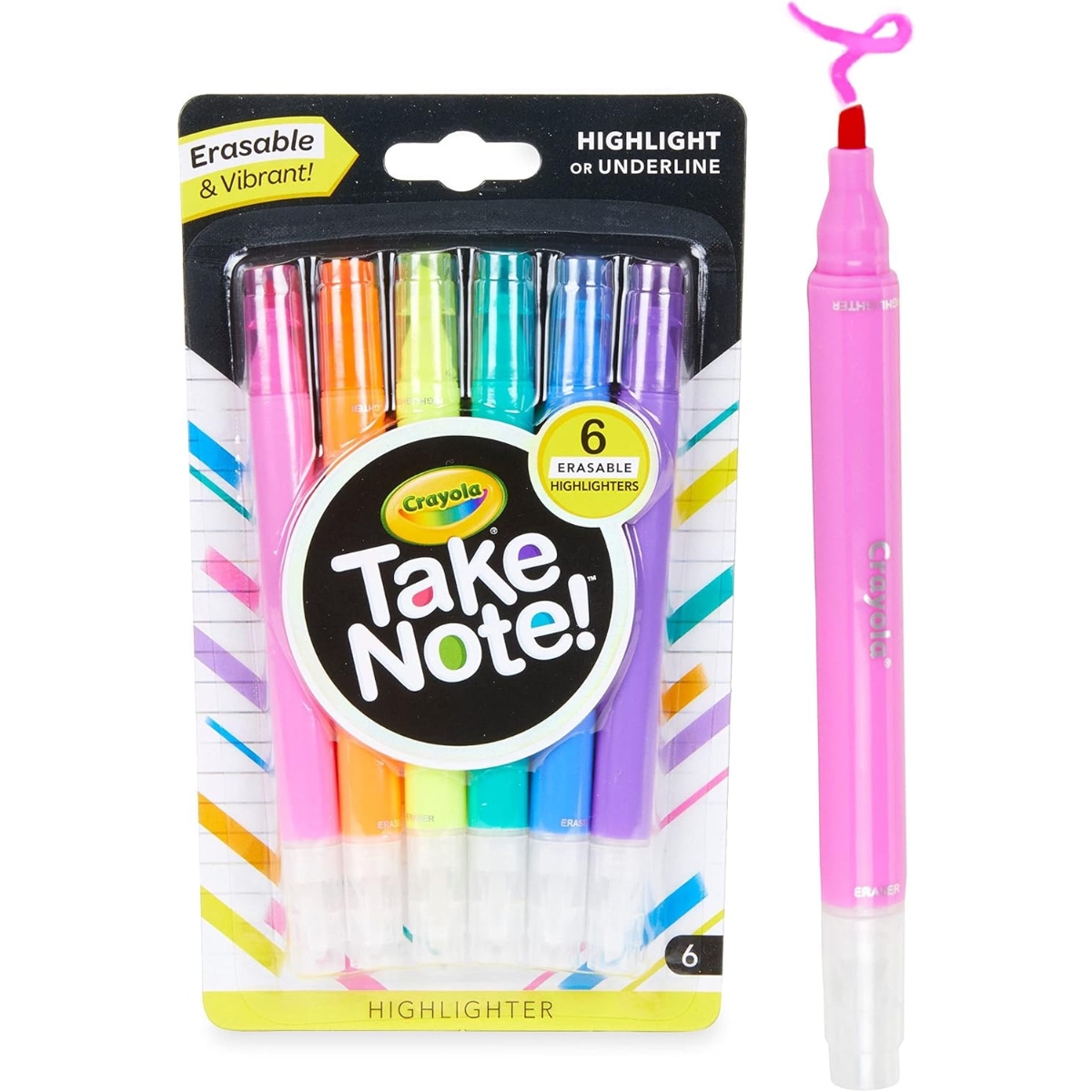 Crayola Take Note Erasable Highlighters Unisex, 5-7 Years, Pack of 6
