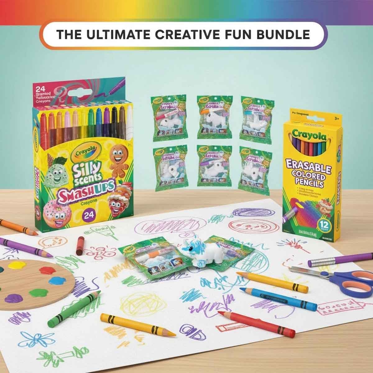 Crayola Twistables Scented Crayons with Coloured Pencils & Assorted Scribble Scrubbie Bundle Pack Unisex, 5-7 Years