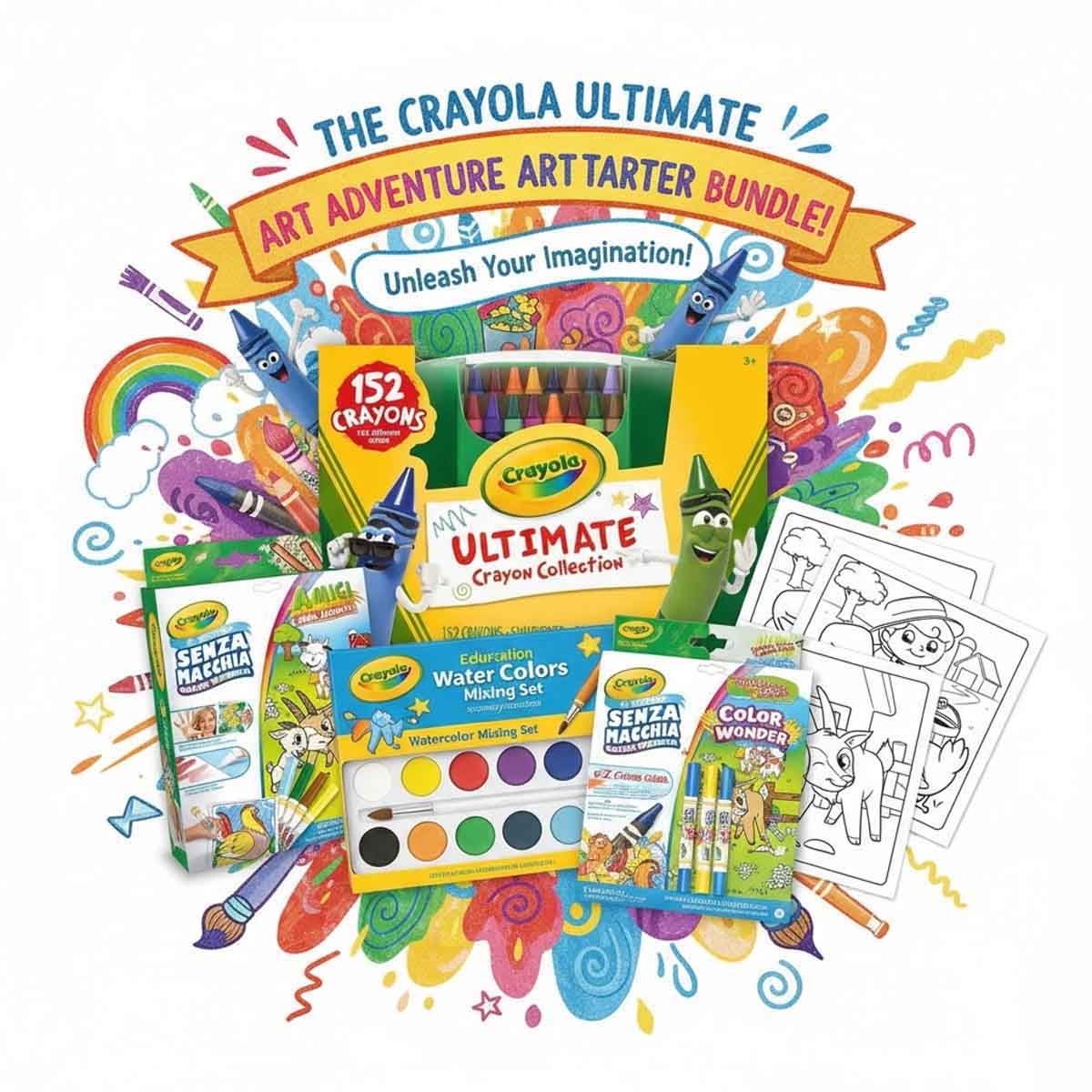Crayola Ultimate & Dry Erase Crayons with Watercolours Mixing Set & Coloring Book Bundle Pack Unisex, 3-4 Years