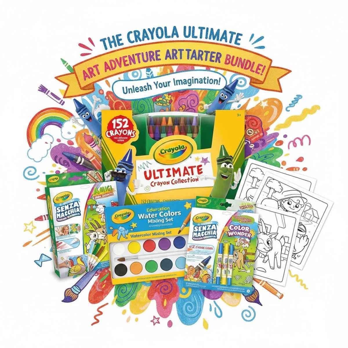 Crayola Ultimate & Dry Erase Crayons with Watercolours Mixing Set & Coloring Book Bundle Pack Unisex, 3-4 Years