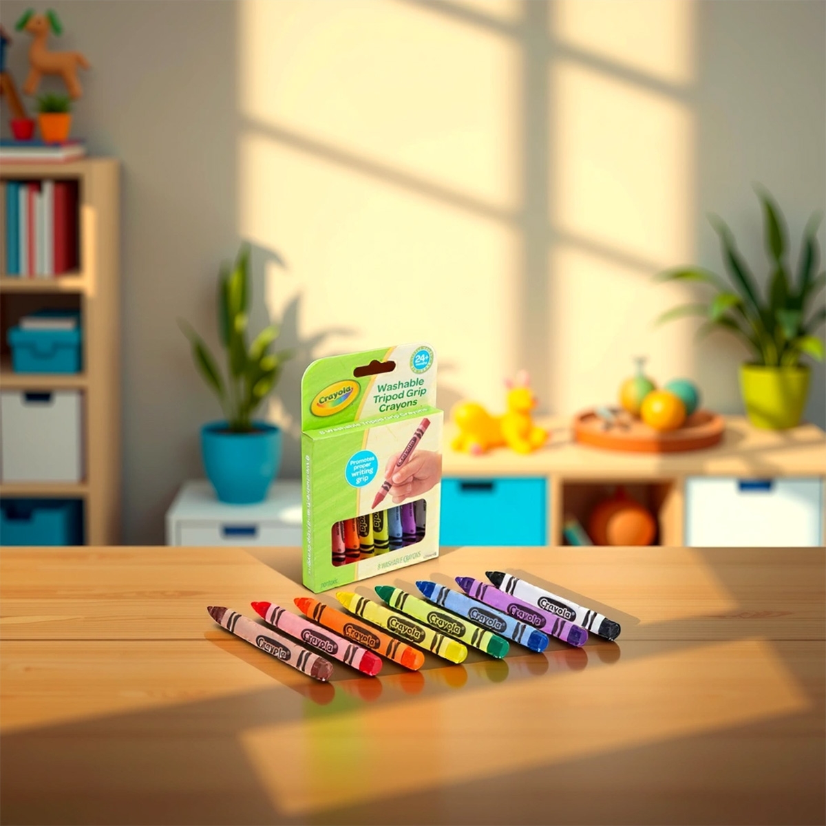 كرايولا أقلام شمعية مثلثة قابلة للغسل للجنسين، 3-4 سنوات، مجموعة من 8