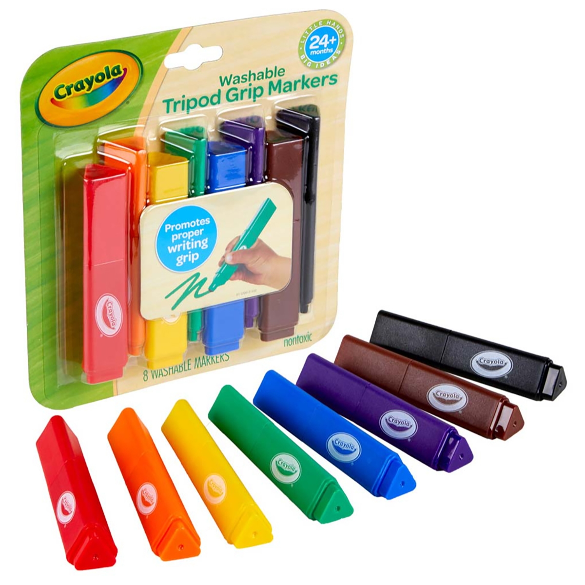 كرايولا أقلام تعليمية قابلة للغسل مع قبضة ثلاثية للأصابع للجنسين، 3-4 سنوات، مجموعة من 8