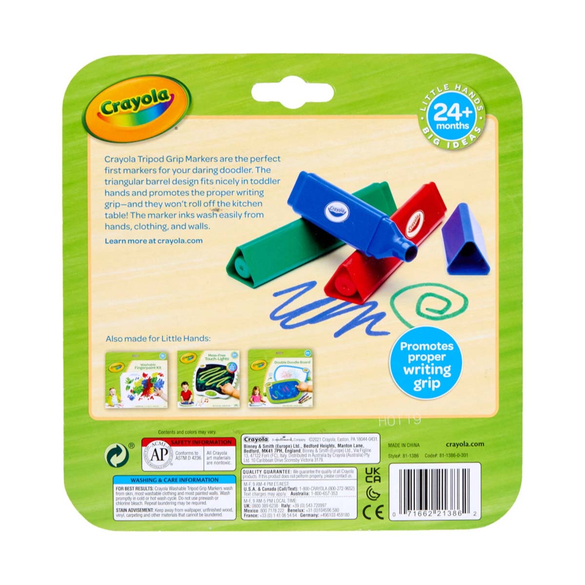 كرايولا أقلام تعليمية قابلة للغسل مع قبضة ثلاثية للأصابع للجنسين، 3-4 سنوات، مجموعة من 8