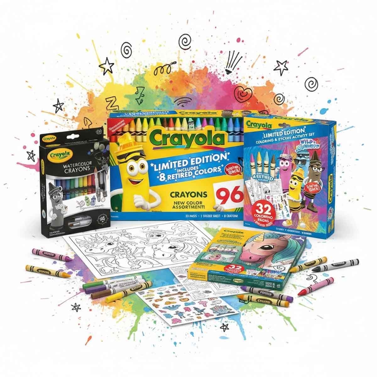 Crayola Watercolour & Limited Edition Crayons with Activity Set & Coloring & Sticker Activity Bundle Pack Unisex, 3-4 Years