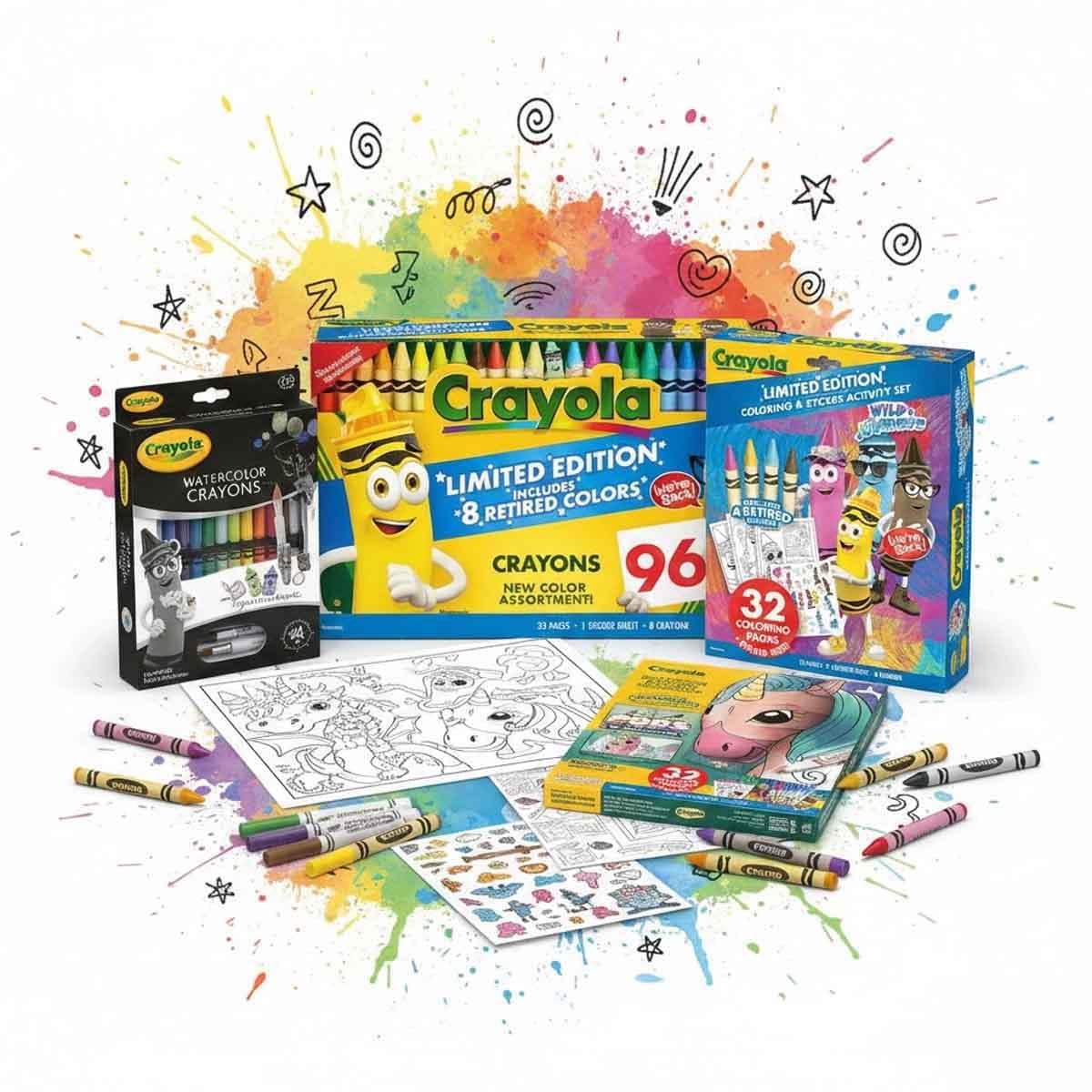 Crayola Watercolour & Limited Edition Crayons with Activity Set & Coloring & Sticker Activity Bundle Pack Unisex, 3-4 Years