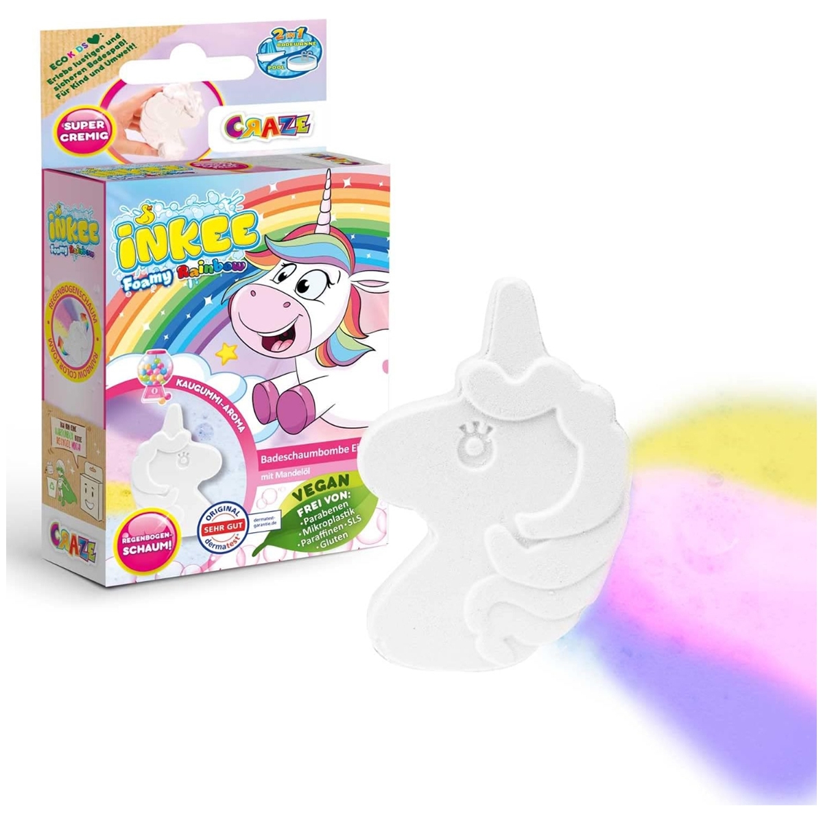 Craze 60g Inkee 3-Colours Foamy Unicorn Bath Bomb Unisex, 3-4 Years