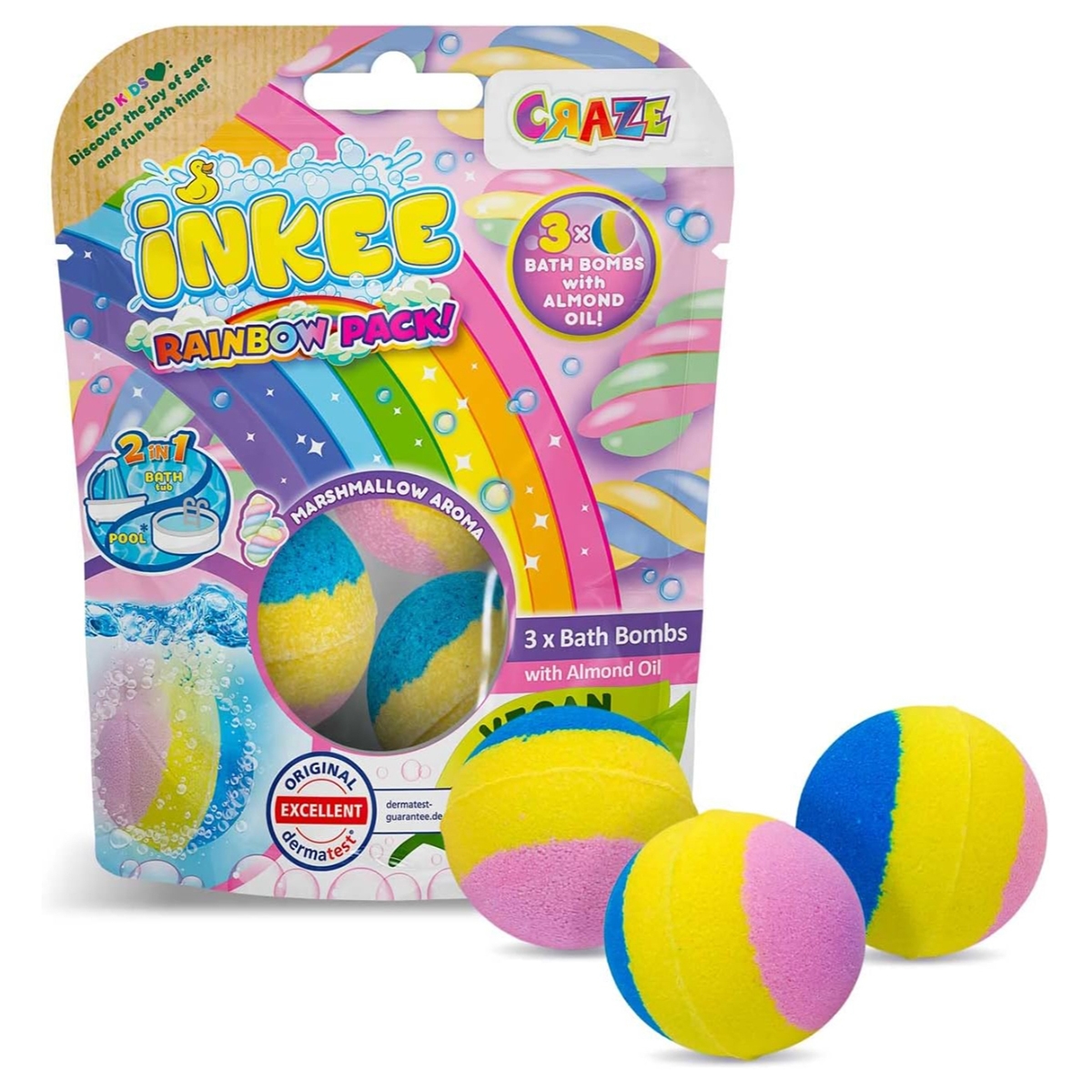 Craze 60g Inkee Rainbow Multipack Bath Bomb Unisex, 3-4 Years, Pack of 3