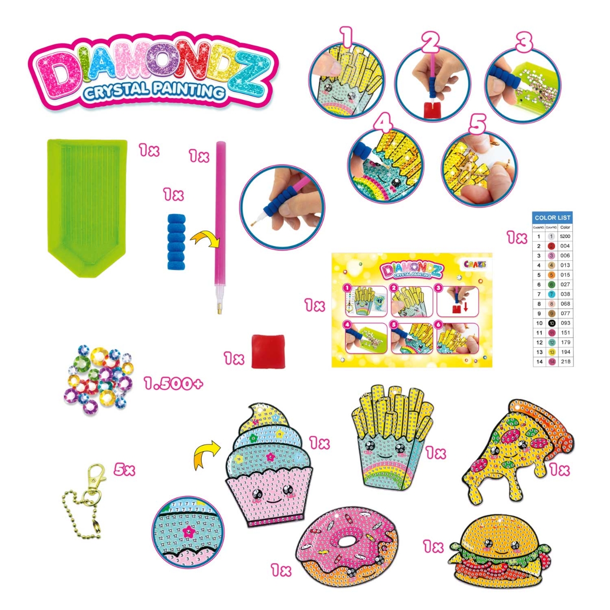 Craze Diamondz Snacks Keychain Set Unisex, 5-7 Years
