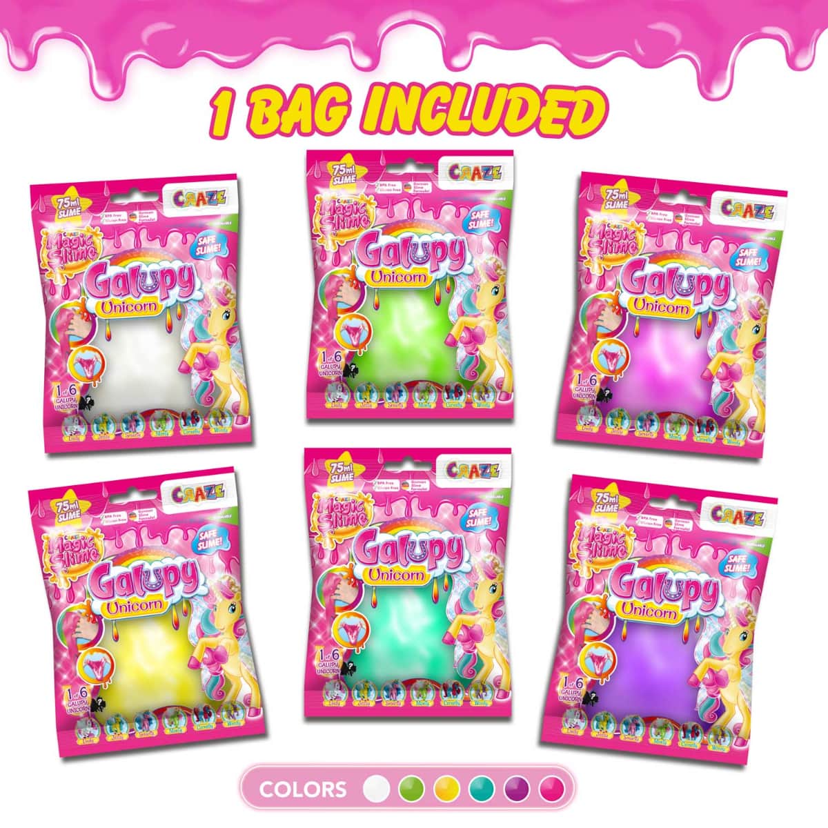 Craze Magic Slime Bag Surprise Galupy Unicorn Figure Girls, 3-4 Years